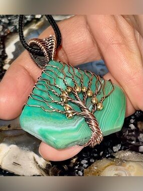 Copper Wire-wrapped Botswana Agate Pendant 2”